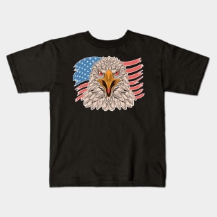 USA Flag with Bald Eagle 4th Of July Patriotic Eagle Retro Independence Day Kids T-Shirt